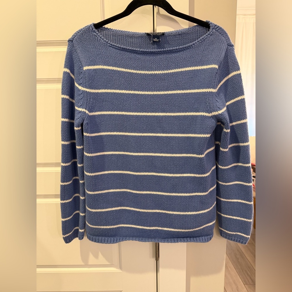 Ann Taylor Blue and White Striped Crew Neck Sweater - Picture 2 of 4